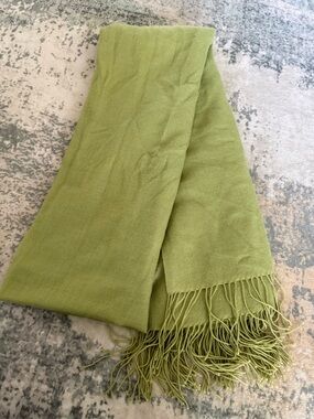 Nordstrom Light Olive 100 percent Cashmere Fringe Scarf
